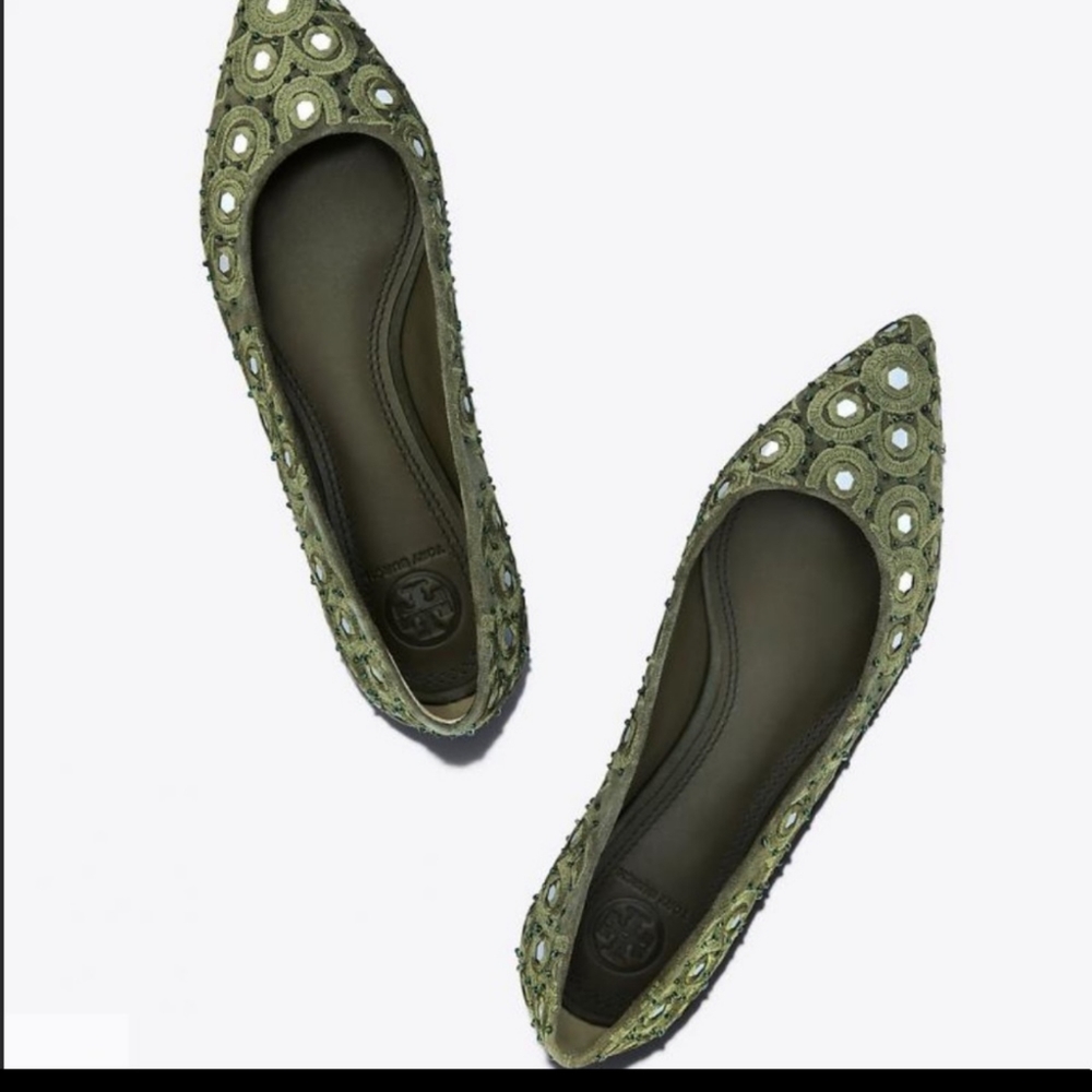 Tory Burch Yasmin Ballet Flats Olive Size 10